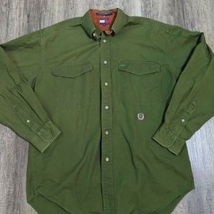 Tommy Hilfiger Mens Vintage Army Green Button Down